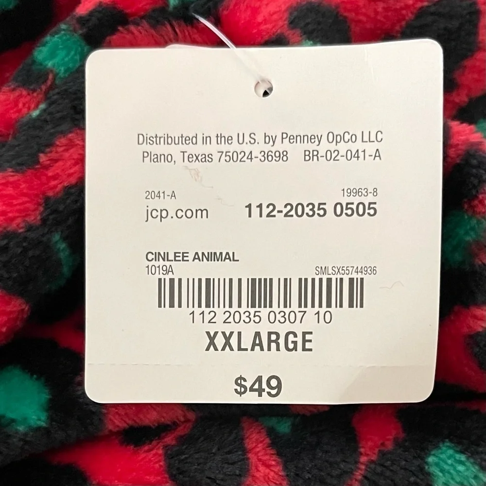 🔥 Sleep Chic NWT Plush Short Robe XXL Red Green Animal Print